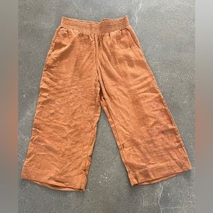 Linen blend, dark orange, loose-fit, stretchy waistband size Large